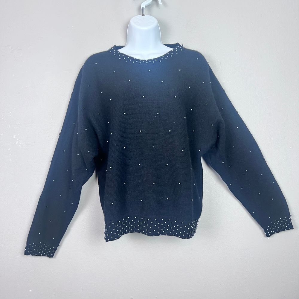 Vintage LAUREN ALEXANDRA Lambswool Angora Rabbit Sweater Black beaded Women's M‎